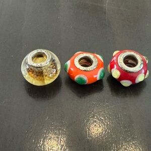 Mixed Lot 3 Sterling Silver Murano Glass Red, Orange, Gold - Beads Charm